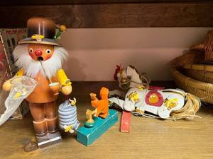 Vintage Wooden Folk Art Beekeeper Figure Squirrel Horse Lot