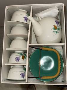 Japanese Porcelain Tea Set Boxed Teapot 5 Cups Saucers Floral Gold