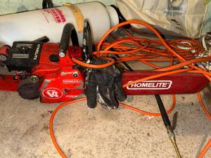 Vintage Homelite Gas Chainsaw w Bar Cover Red Used Untested