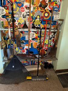 Mixed Garage Garden Hand Tools Lot Shovels Rake Saw Broom Used