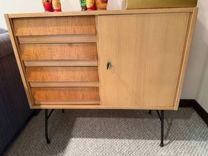 Mid Century Modern Cabinet Chest 4 Drawers Door Storage 32x30x14