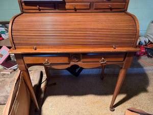 Vintage Wooden Roll Top Writing Desk Secretary w Drawers, Good