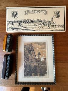 Vintage German Decor Lot Framed Print Brushes Riedlingen View