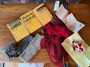 Vintage Knitting Lot Schachenmayr Lehrbuch Books Yarn Needles Patterns