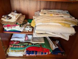 Large Vintage Linen Tablecloth Napkin Towel Textile Lot Mixed Patterns