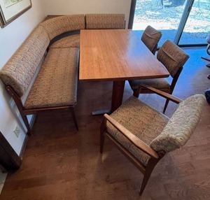 Vintage Mid Century Corner Banquette Dining Set Table 3 Chairs