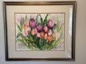 Ruth Springer Tulip Watercolor Painting Framed Signed Floral Art 32x27
