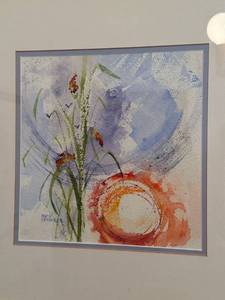 Ruth Springer Signed Abstract Floral Watercolor Framed Wall Art
