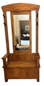 lot 7R image: FE - Oak Hall Tree with Mirror & Storage Bench