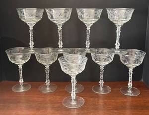 lot 25R image: DR - Vintage Libbey Halifax Etched Stemware - 8 Glasses