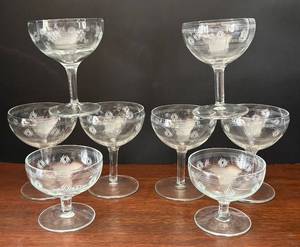 lot 29R image: DR - Vintage Mid-Century Wheel-Cut Stemware - Two Sizes, Tallest 5 in