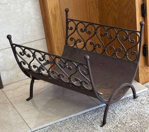 lot 38R image: LR - Wrought Iron Firewood Holder with Scrollwork