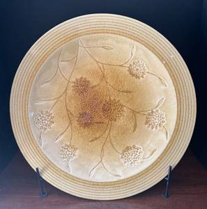 lot 65A image: DR - Pier 1 Platter with Stand - Ceramic Floral Relief