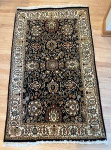 lot 118R image: LR - Oriental Style Rug - Black Field with Ivory Border