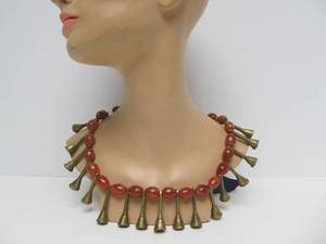 Large Naga Necklace wCarnelian Glass &amp Brass