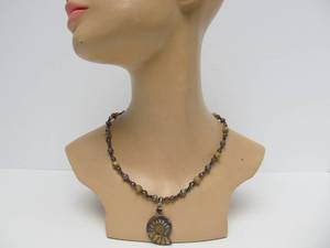 Beautiful Sterling Silver Fossil Pendant Necklace wMoroccan Ammonite &amp Garnet