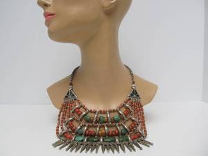 Outstanding LARGE Vintage Tibetan  Ladakh Necklace with Turquoise Coral &amp Copal Amber