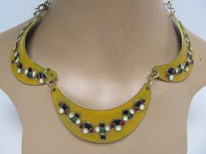 Beautiful Vintage signed Enameled Brass Necklace - George Moissiadis - Greece
