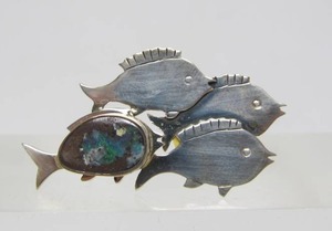 Sterling Silver School of Fish Brooch wStone by Great Falls Metal Works