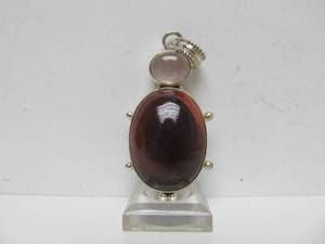 Sterling Silver Beetle Pendant wPink &amp Dark Red Gemstone