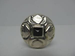 Round Sterling Silver Taxco Brooch wOnyx