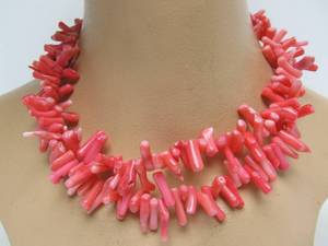 Multi-Strand Pink Cluster Coral Necklace wSterling Silver