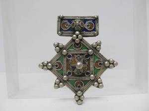 Large Vintage Moroccan  Berber Enameled Pendant