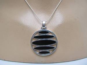 Sterling Silver &amp Onyx Pendant Necklace