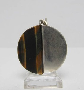 Modernist Sterling Silver &amp Tiger Eye Pendant