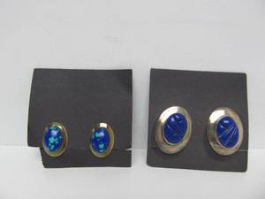 2 Sets of Vintage Unworn Southwestern Sterling Silver Earrings wLapis &amp Azurite