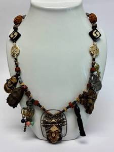 Unusual Large Multi Pendant Tribal Beaded Necklace