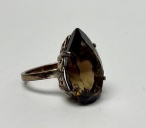 Sterling Silver Ring wLARGE Faceted Smoky Quartz