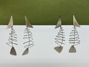 2 Sets of Signed Sterling Silver Abstract Modernist Fish Earrings - Signed Cole