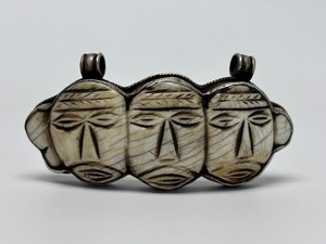 Vintage Hand Carved Tribal Bone Pendant wFaces