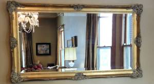 lot 41 image: Elegant Large Gold Gilt Beveled Glass Wall Mirrror