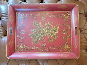 lot 101 image: Imari Red Gold Botanical Painted Toile Butlers Tray