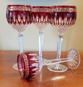 lot 120 image: Waterford Ruby Cut to Clear Clarendon Wine Glasses