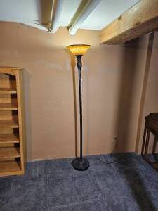 lot 69 image: Warm Torchiere Floor Lamp with Resin Shade