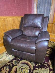lot 6A image: Power Reclining Brown Leather Armchair by Timberland Co Ltd - A