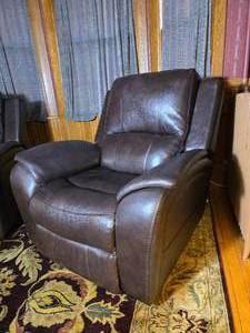 lot 6B image: Power Reclining Brown Leather Armchair by Timberland Co Ltd - B