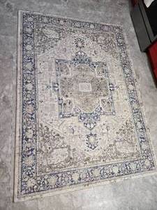 lot 84 image: Large Vintage Style Blue and Ivory Medallion Area Rug