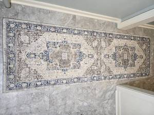 lot 85 image: Vintage Style Blue and Ivory Hallway Runner Rug