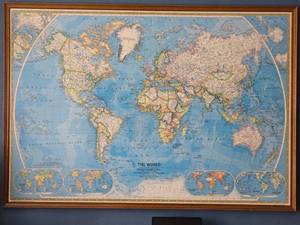 lot 213 image: National Geographic Framed World Map Wall Display