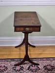 Federal Style Mahogany Pedestal Accent Table with Drawer & Brass Paw Feet