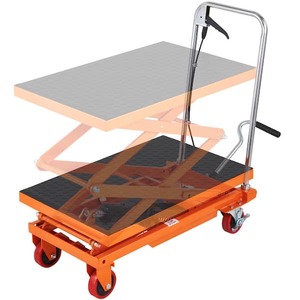 lot 8 image: VEVOR Hydraulic Lift Table Cart 330 lbs. Capacity 50 in. Lifting Height Manual Double Scissor Lift Table with 4 Wheels, Orange