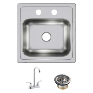 Elkay 15 in. Drop-in Single Bowl 20-Gauge Durable Satin Stainless Steel Kitchen Sink Kit w Faucet