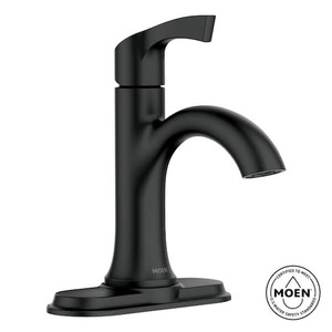 MOEN Korek Single Hole Single-Handle Bathroom Faucet with Drain Kit Included in Matte Black