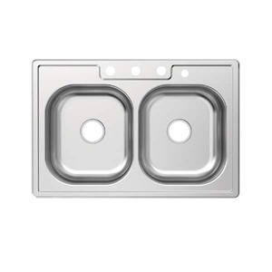 Glacier Bay 33 in. Drop-In 5050 Double Bowl 20 Gauge Stainless Steel Kitchen Sink