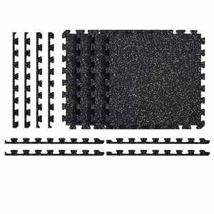 (4) Norsk Black with Blue White Flecks 20.5 in. x 20.5 in. x 0.47 in. Rubber-Tec Reversible Gym Flooring (12 sq. ft.) (4-Pack)