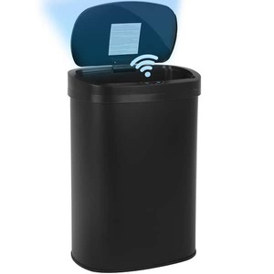 Furniture of America Taylor 13 Gal. Black Metal Household Trash Can Motion Sensor Lid